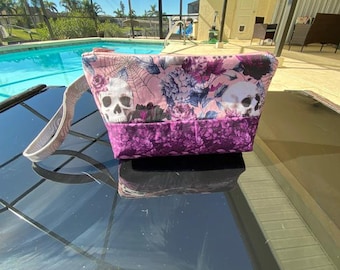 Pink Skull Wristlet, Small Essentials Pouch, Travel Clutch