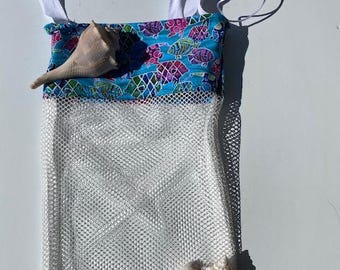 Mesh Shell Collecting Bag, Cotton Beach Tote, Kids Beachcombing