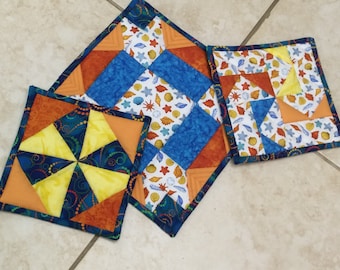 Tropical Quilted Pot Holders  set of 3  #0048