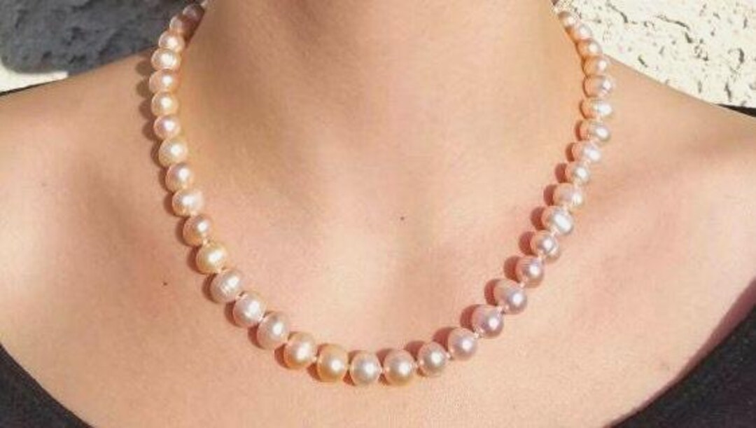 D'Joy Peach Freshwater Pearl Necklace in 18K Vermeil Yellow Gold Over Sterling Silver 18 Inches