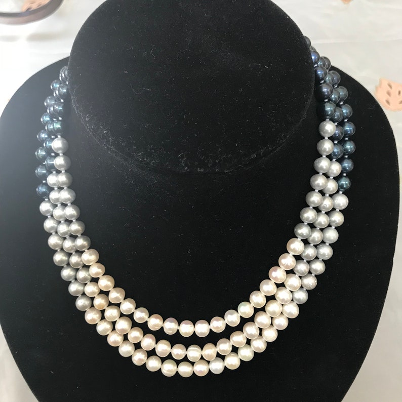 Cultured Three Strand White Bridal Pearl Necklace Multicolor - Etsy