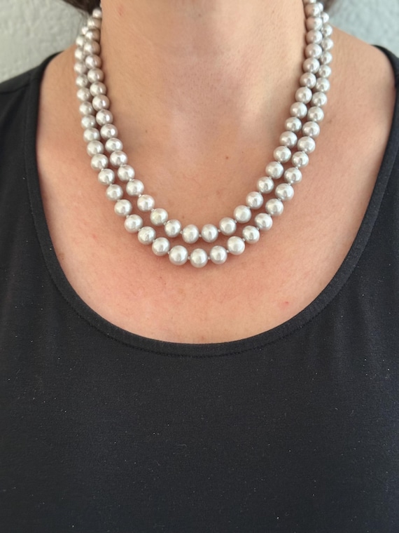 Silver Color Freshwater Pearl Necklace – Double Strand, 17” & 18