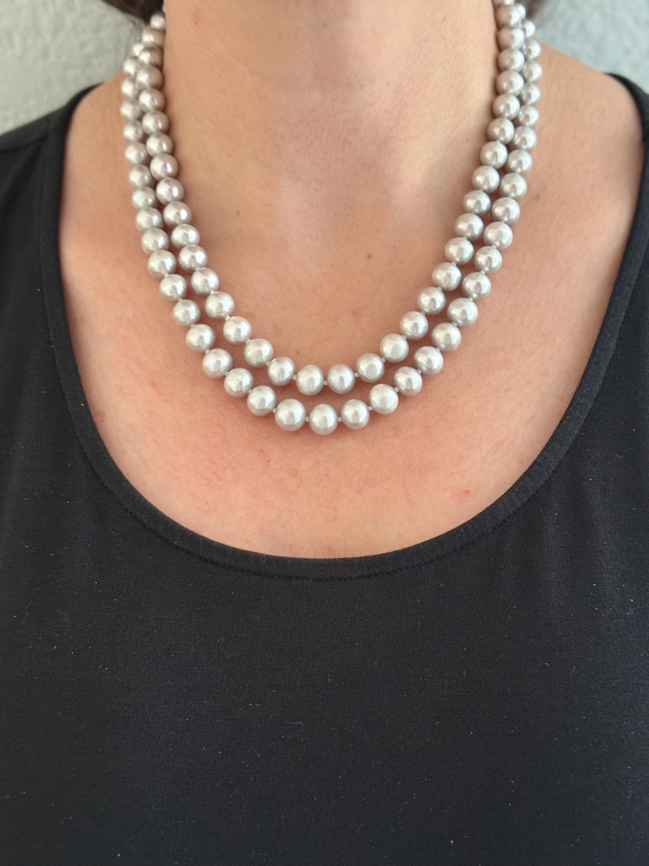 Silver Color Freshwater Pearl Necklace – Double Strand, 17” & 18