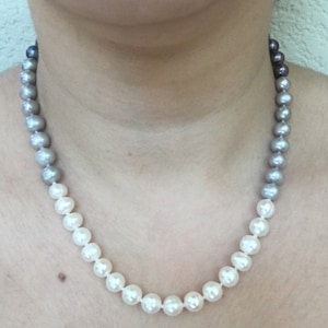 Tricolor Single Strand Cultured Pearl Necklace Silver Spring Clasp 8mm Round 18 inch necklace - Multicolor Pearls - Bridal necklace