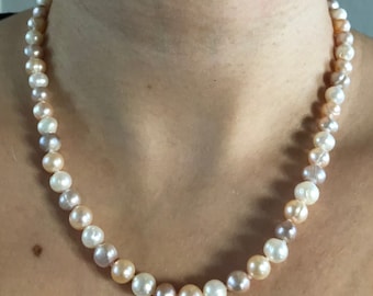 Collana da damigella d'onore con perle d'acqua dolce coltivate color pesca, filo singolo da 18 pollici, collana da sposa rotonda da 6,5 mm a 7 mm, regalo da damigella d'onore