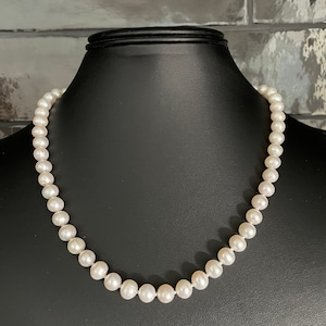 Cultured Freshwater Single Strand White Pearl Necklace Bridal Pearl Jewelry 18 inch Genuine Pearl Necklace 7mm