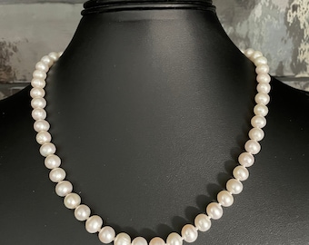 Collana di perle bianche coltivate d'acqua dolce a filo singolo, gioielli da sposa con perle autentiche da 18 pollici, collana di perle 7 mm