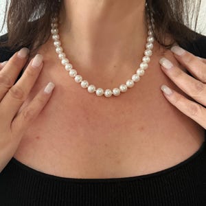 White Freshwater Pearl Necklace – 8mm Round Pearls, 18” Strand with Sterling Silver Clasp