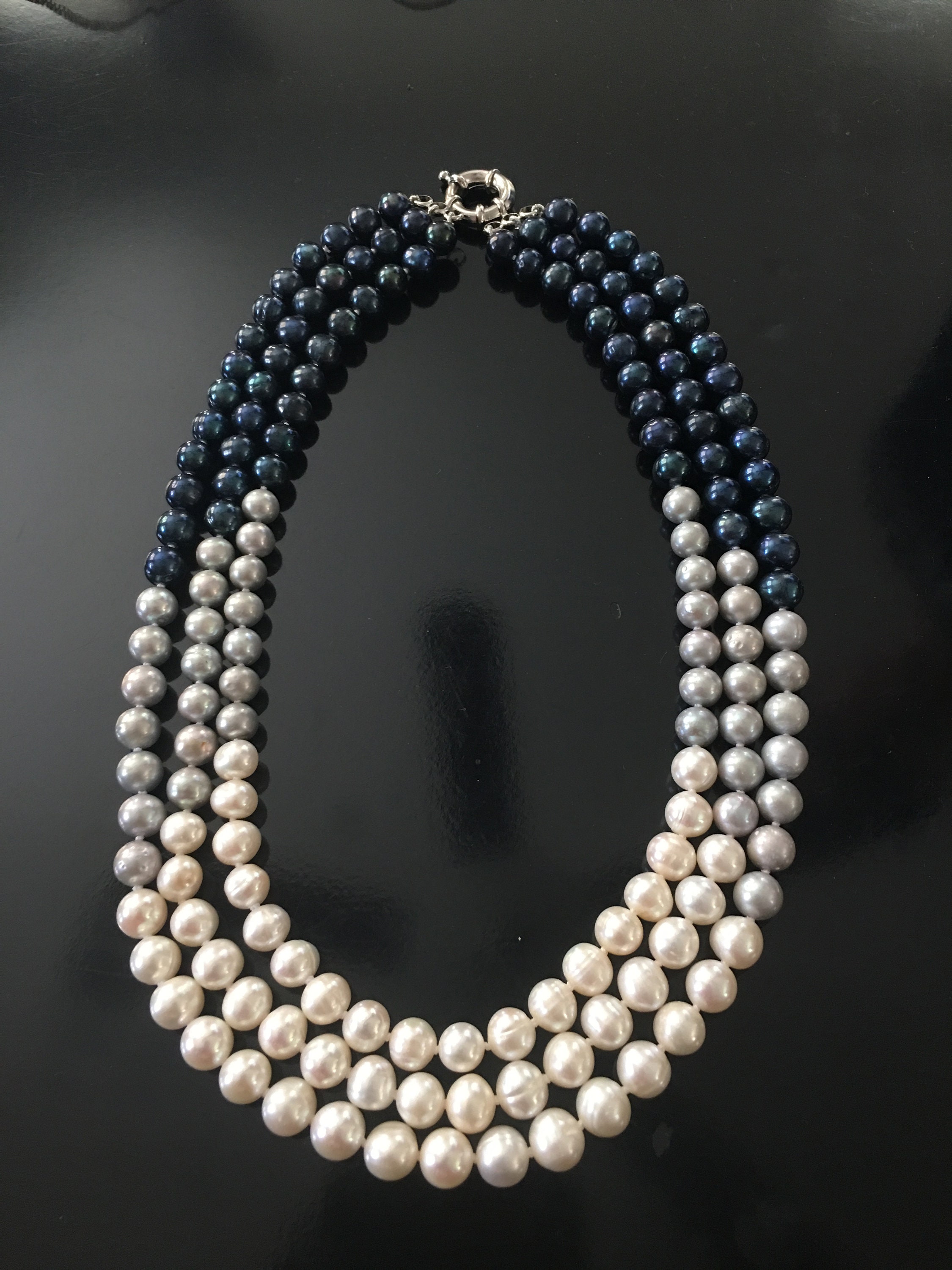 Cultured Three Strand White Bridal Pearl Necklace Multicolor | Etsy