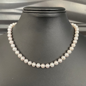 White Single Strand Cultured Freshwater Pearl Necklace with Sterling Silver Clasp 7mm round 16-18 inch necklace bridal genuine pearl