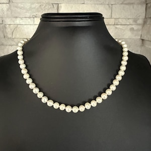 White Freshwater Pearl Necklace – 7mm Round Pearls, 17” Strand with Sterling Silver Lobster Clasp
