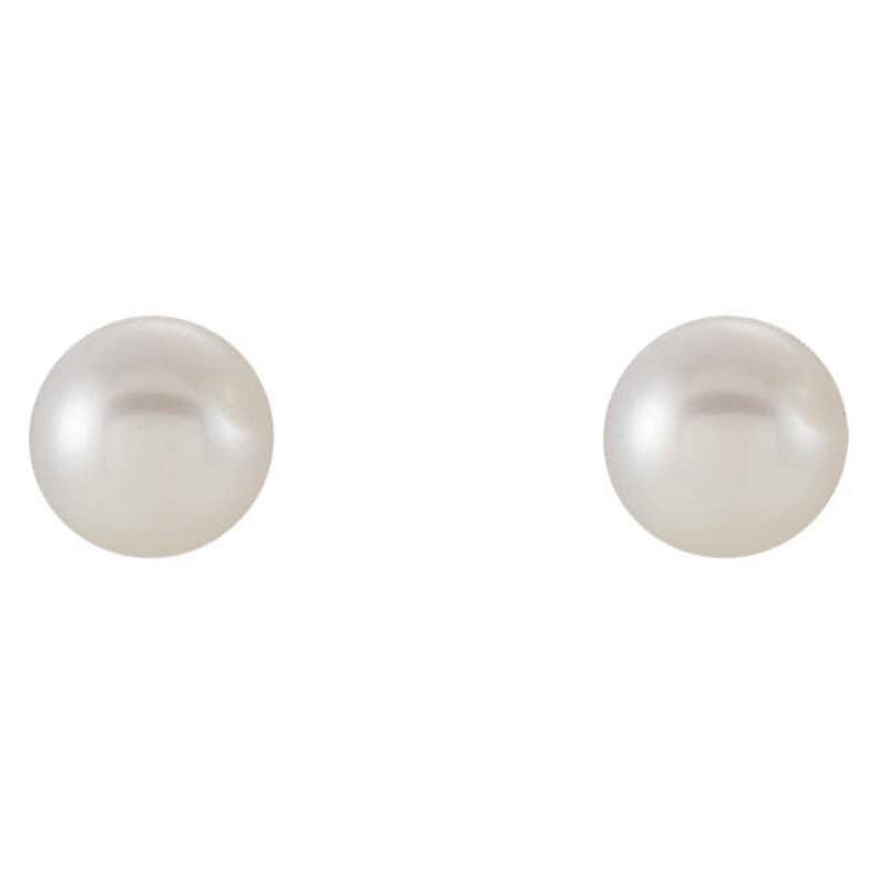 bridal earrings 7mm 7.5mm round Cultured freshwater pearl earrings 14k white gold post stud