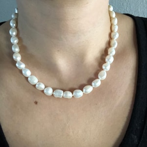 Genuine Cultured Freshwater Baroque Pearl Necklace - 9mm 17 Inch Baroque Genuine Pearl Bridal Necklace - Hand Strung Baroque Wedding Pearls