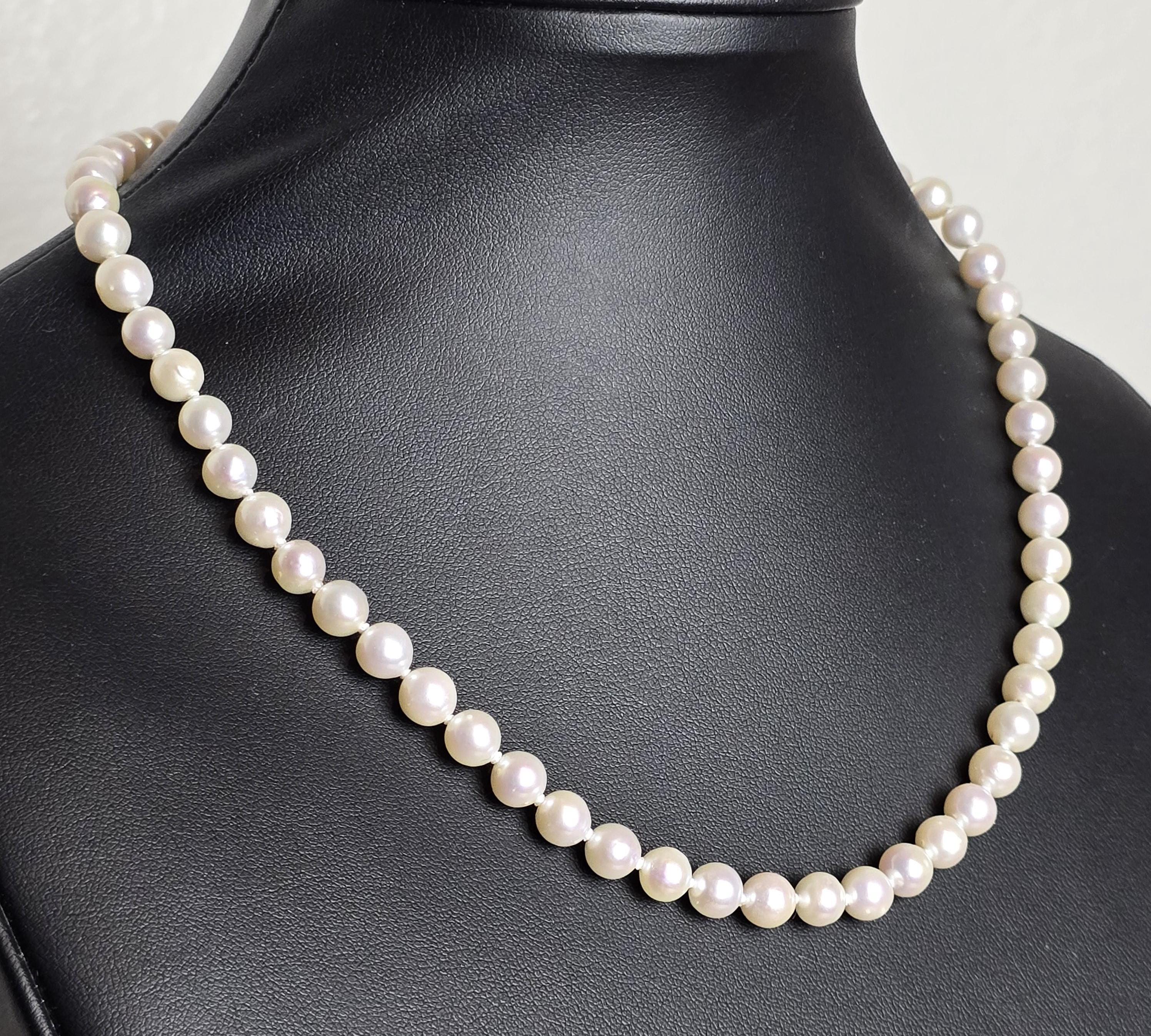 Cultured Freshwater White Pearl Necklace - 6.5mm, 18 Inch, 14K Gold Clasp High Lustre Pearl