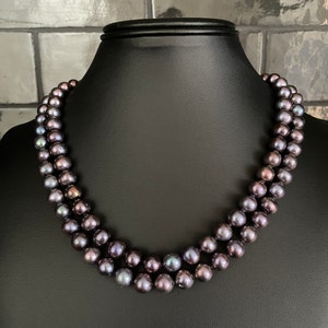 Cultured Freshwater 9mm-10mm Peacock Pearl Necklace - Double Strand Genuine Pearl Necklace with large clasp
