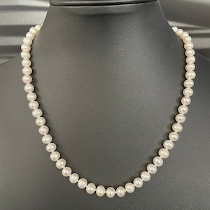 White Single Strand Cultured Freshwater Pearl Necklace with Sterling  Silver Clasp 6-7mm round 18 inch necklace bridal genuine pearl