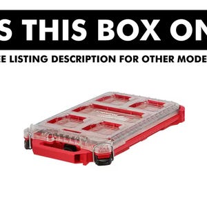 Puede incluir: Una caja organizadora de pl&aacute;stico roja y transparente con m&uacute;ltiples compartimentos. La caja tiene una tapa transparente y cierres negros. El texto en la parte superior dice "FITS THIS BOX ONLY" y "SEE LISTING DESCRIPTION FOR OTHER MODELS". El n&uacute;mero "48-22-8436" est&aacute; en la parte inferior.