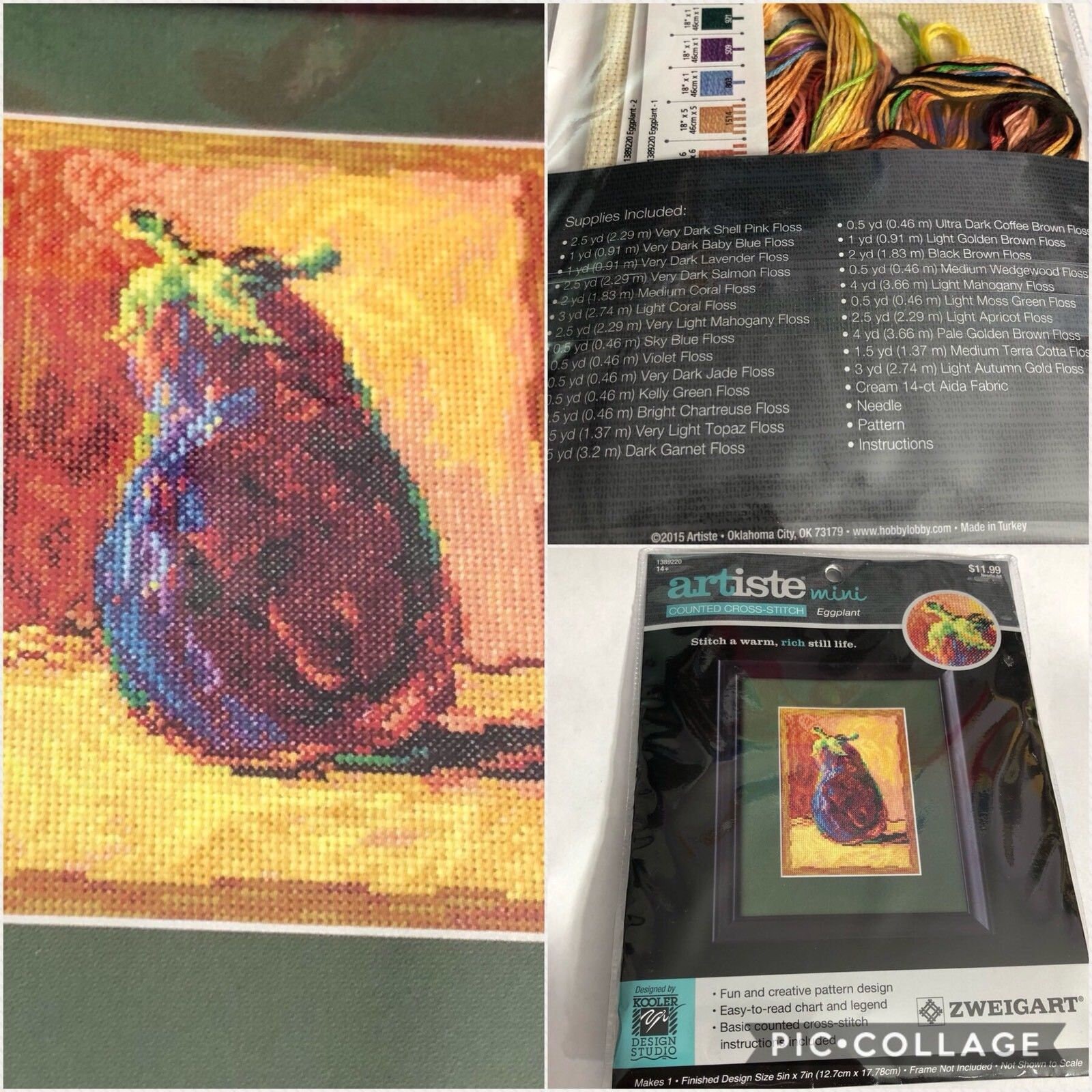 Instructions Artiste Mini Counted Cross Stitch Kit Vegetable Carrot 5x7 Kit Includes: Floss Pattern Needle cream 14-ct Aida Fabric