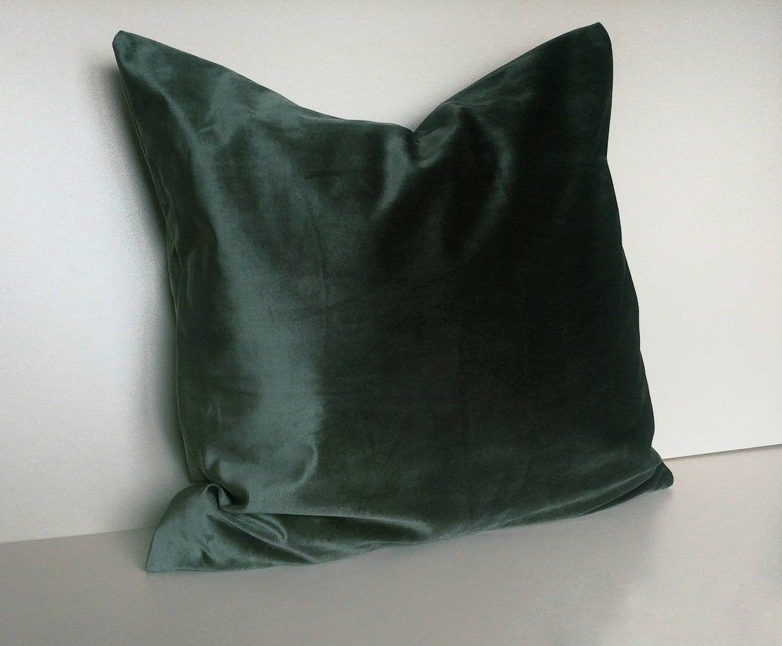 SALE Dark Olive Velvet Pillow Cover Green Decorative Pillow Etsy