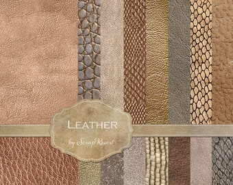 Digital Scrapbooking Kit | 16 Leather Papers