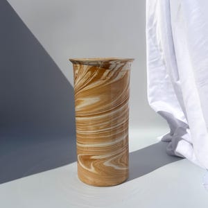 Bitossi "Roman Swirl" Tan and White Ceramic Vase -Italian Mid-century Pottery
