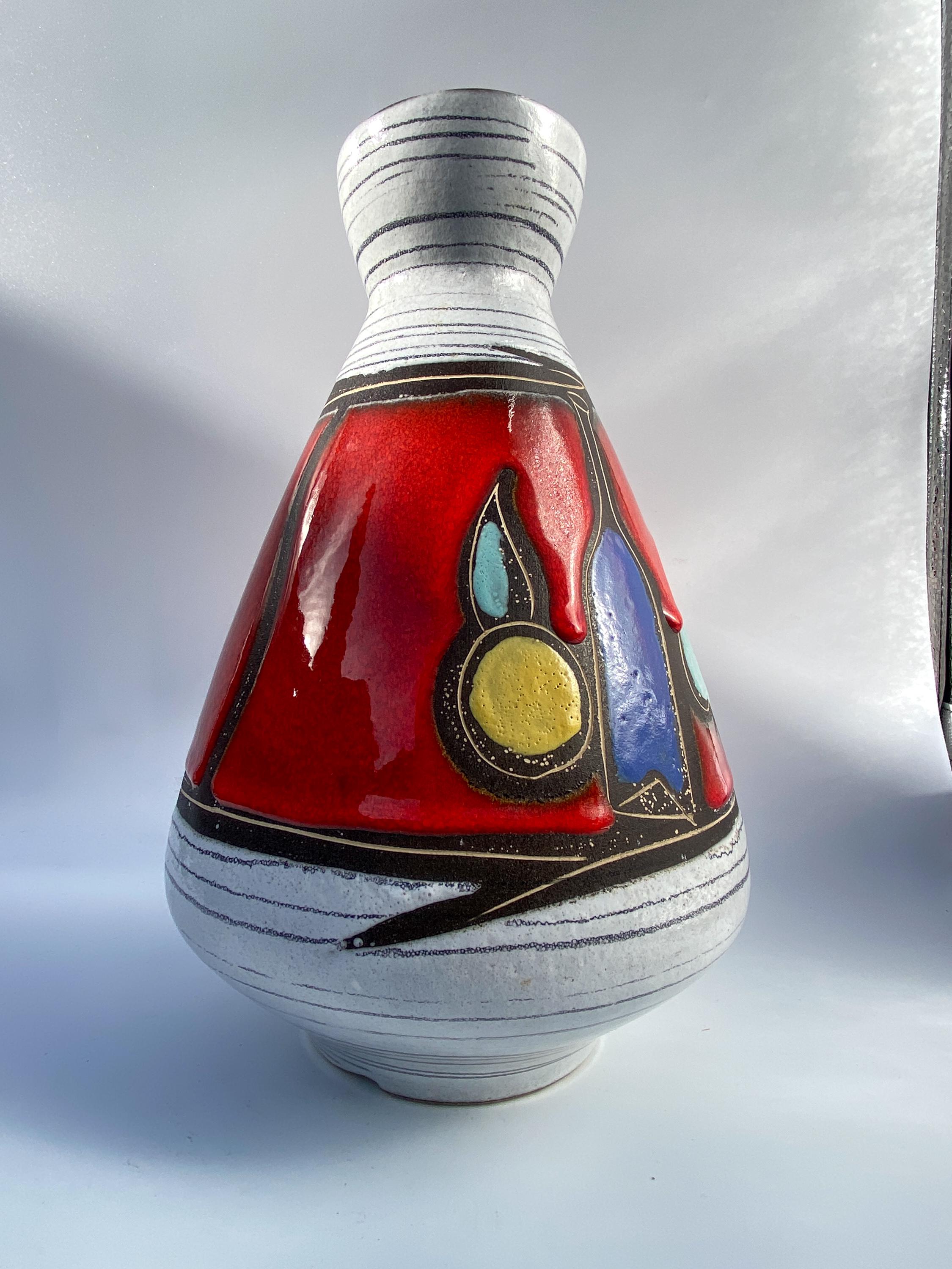 MCM 1960s West German Vase With Fruit Motif by Scheurich Keramik