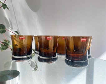 1970s Denby Milnor Sweden Double Old Fashioned Glasses in Mirage Brown, Scandinavian MCM- Set of 6