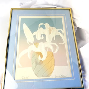 Embossed Floral Lithograph Print "Lilies" by David Allgood - 1980s Signed Original Art