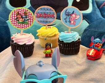 Adornos para cupcakes de cumpleaños - Lilo y Stitch de Disney - Archivo PDF - Descarga digital
