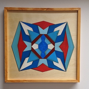 Traditional Bright German  Pennsylvania Distressed Dutch Quilt Wood Block!  Amish Style Wood Hex Handmade Quilt  Block!