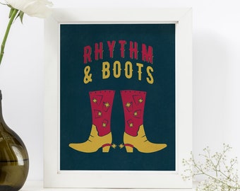 Rhythm & Boots Country Music Print in Red