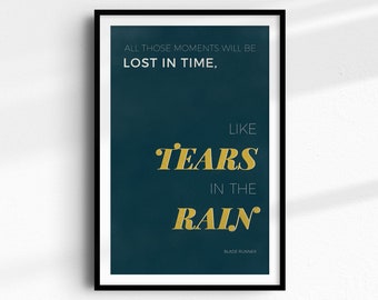 Minimalist Blade Runner Tears in the Rain Letterpress Style - Physical Art Print