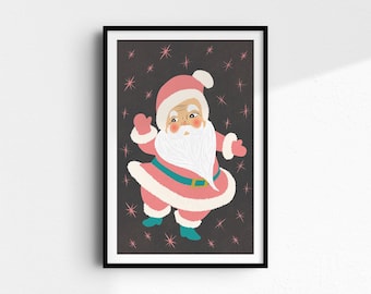 Kitschy Retro Pink and White Santa Art