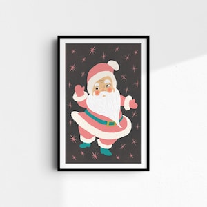 Kitschy Retro Pink and White Santa Art image 1