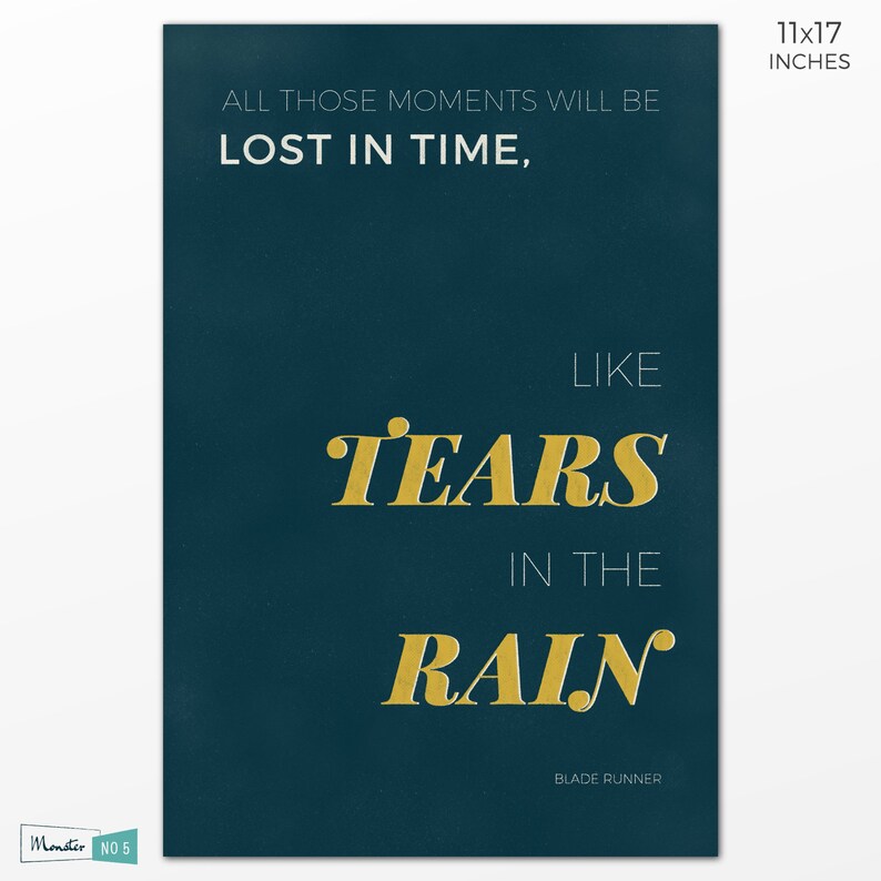 Minimalist Blade Runner Tears in the Rain Quote Etsy UK