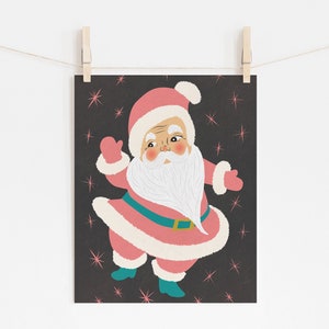 Kitschy Retro Pink and White Santa Art image 2