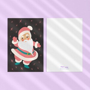 Kitschy Retro Pink and White Santa Art image 3