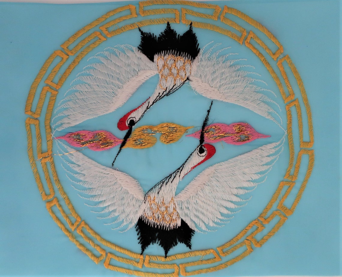 CRANES Embroidery of Two Cranes 9 X 9 Applique Etsy