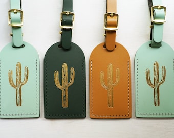 Cactus Luggage Tags Wedding Favors - Unique Bridesmaid Gift for Bachelorette Party Bridal Shower - Premium Bonded Leather