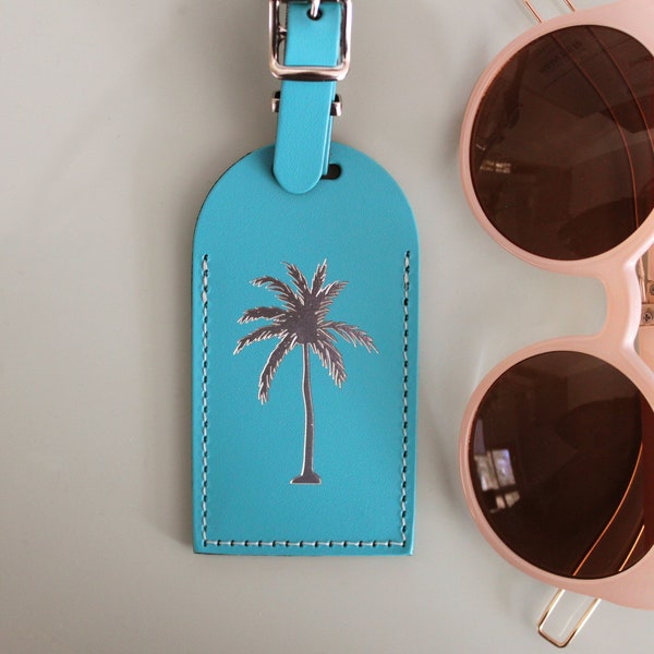 Beach Wedding Palm Tree Luggage Tags Wedding Favors - Unique Bridesmaid Gift for Bachelorette Party Bridal Shower - Premium Bonded Leather