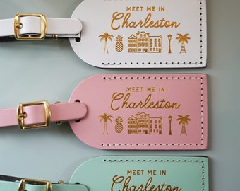 Rencontrez-moi à Charleston Enterrement de vie de jeune fille Étiquettes de bagages Faveurs de mariage ou cadeau de demoiselle d’honneur - Save The Date Travel