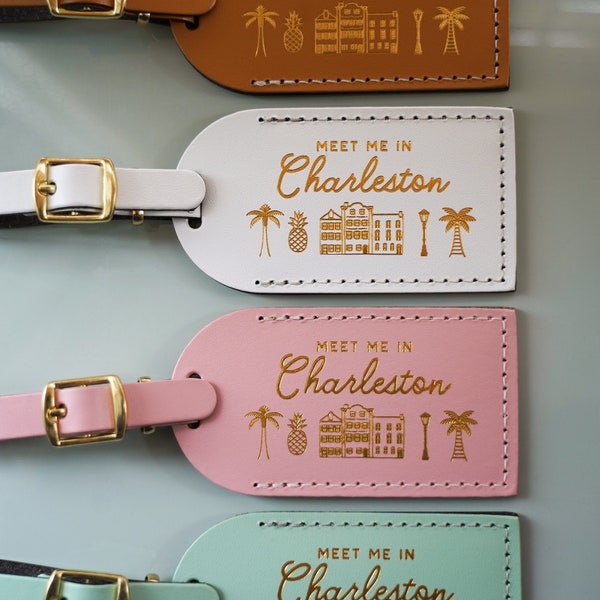 Meet Me in Charleston Bachelorette Party Luggage Tags Wedding Favors or Bridesmaid Gift - Save The Date Travel