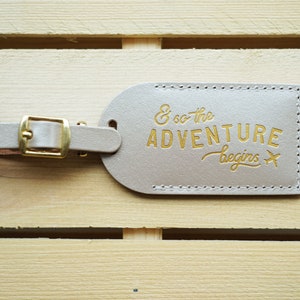 Luggage Tags Wedding Favors Champagne - And So the Adventure Begins, Bonded leather Bridesmaid Gift or Bachelorette Party, Wedding Favours