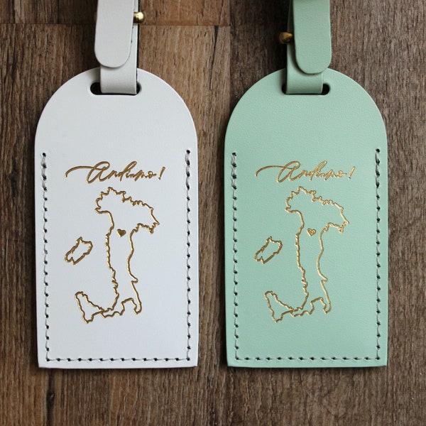 Italy Luggage Tag Wedding Favors | Bonded Leather Italian Olive Branch Bridesmaid Gifts | Love is a Journey - Adventure Awaits - Wanderlust