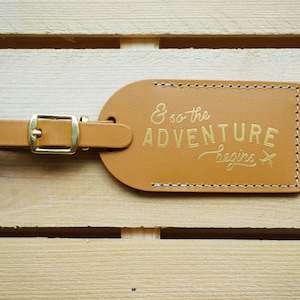 Luggage Tags Wedding Favors Camel - And So the Adventure Begins, Bonded leather Bridesmaid Gift or Bachelorette Party, Wedding Favours