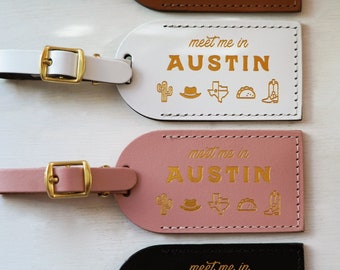 Étiquettes de bagage de cadeau de demoiselle d'honneur d'Austin Texas pour la boîte de proposition | Enterrement de vie de jeune fille ou faveurs de douche nuptiale - Cadeau de voyage Save the Date