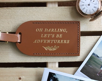 Adventure Luggage Tags Wedding Favors - Bridesmaid Gift Bridal Shower Bachelorette Party Wanderlust Inspirational Bonded Leather