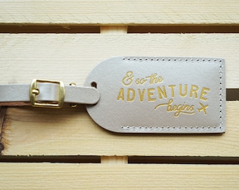 Luggage Tags Wedding Favors Champagne - And So the Adventure Begins, Bonded leather Bridesmaid Gift or Bachelorette Party, Wedding Favours