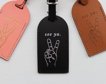 Luggage Tags Bridesmaid Gift - Bonded Leather Wedding Favors | Bridal Shower Bachelorette Party | Peace