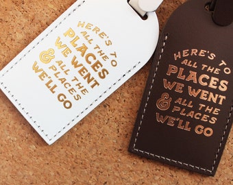 Bridal shower favors luggage tags, Wedding Favors Luggage Tags, Unique Bridesmaid Gift - Here's to the Places We'll Go! Bonded Leather